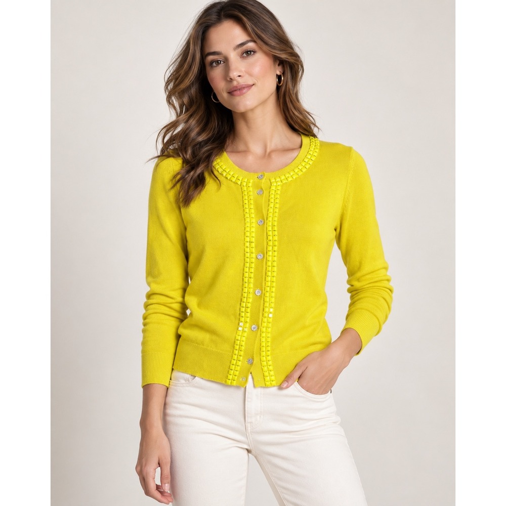 Banana Republic Cardigan Women S Yellow Studded Embellished Preppy Bright